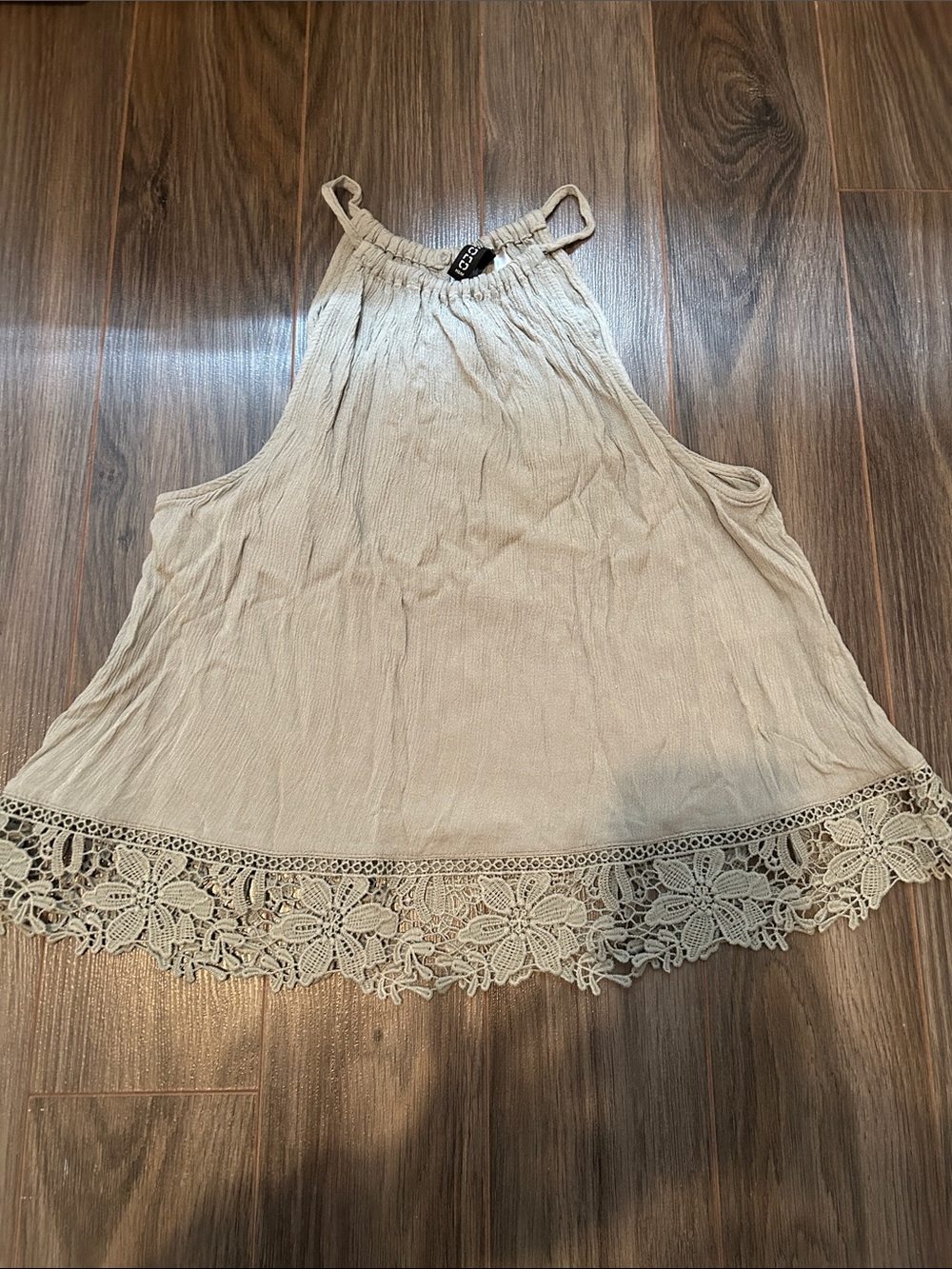 Light khaki Crochet Hem Halter Tank Top